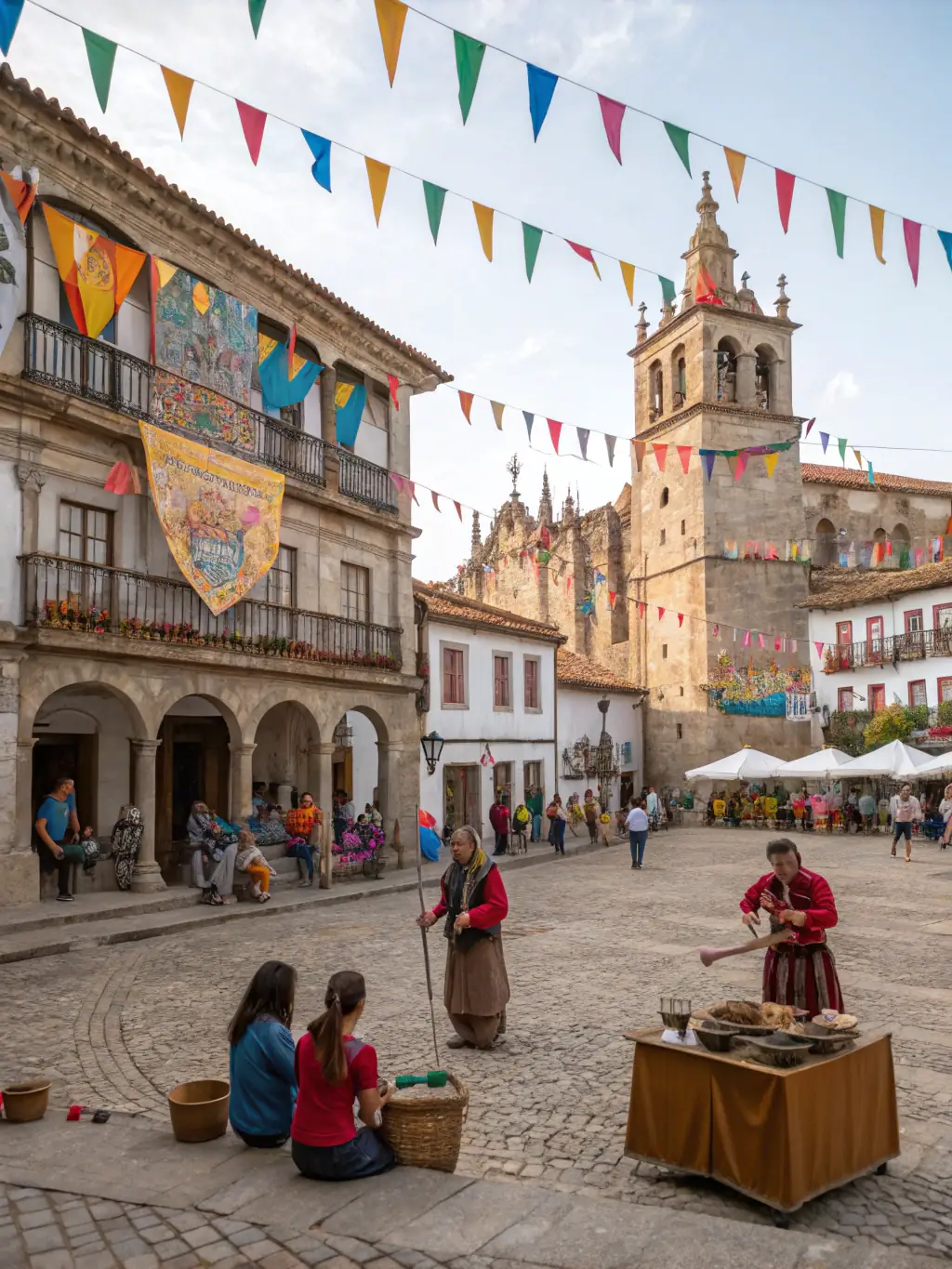 A vibrant scene from a cultural festival held at the Moulin du Birlot, featuring local music, crafts, and food, celebrating the region's heritage.