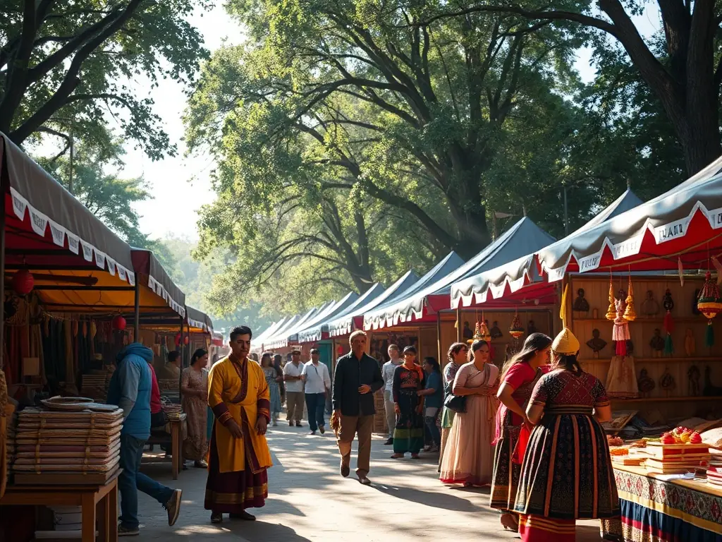 A lively scene from a cultural event held at the tidal mill, featuring traditional music, local crafts, and community members enjoying the festivities.