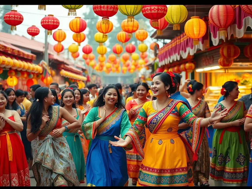 A photo of a cultural event with traditional music and dance near the tidal mill.